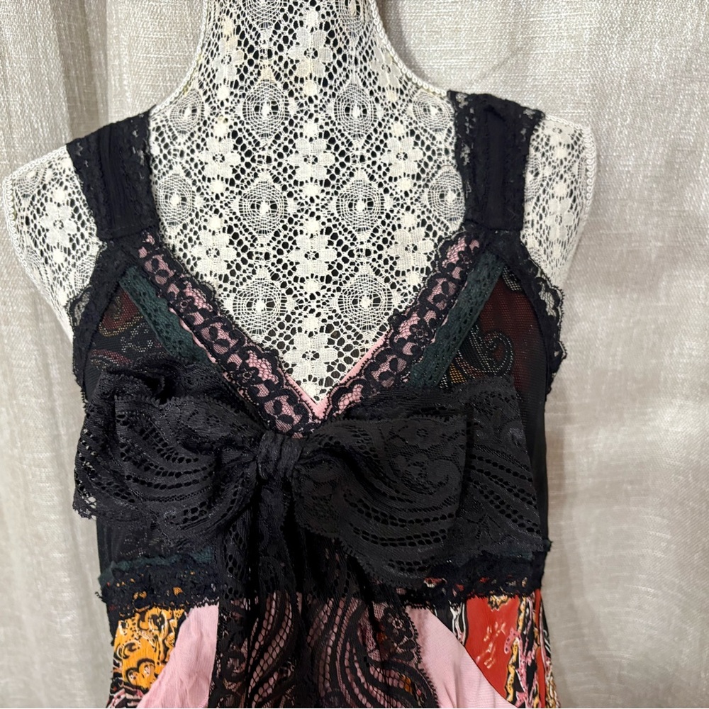 Boho Whimsygoth Black Gypsy Upcycled Lacey Summer Top Knee Length OOAK Sz L- Xl - Picture 9 of 12